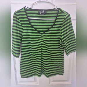 Hell Bunny Green and Black Striped Top